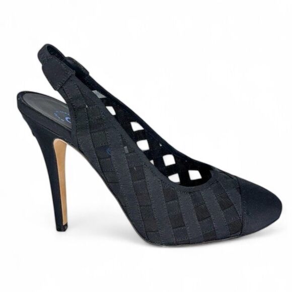 CHANEL Black Diamond Pattern Mesh CC Logo Cap Toe Slingback Sandals Size… - Picture 7 of 16
